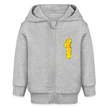 Zahl 1 Ziffer Käse - Baby Organic Kapuzenjacke Baby Connector von Stanley/Stella - Grau meliert - Vorne