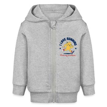 Ich liebe es, vor meinen Problemen davonzulaufen - Baby Organic Kapuzenjacke Baby Connector von Stanley/Stella - Grau meliert - Vorne