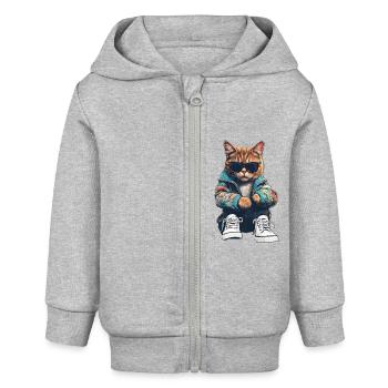 Coole Katze - Baby Organic Kapuzenjacke Baby Connector von Stanley/Stella - Grau meliert - Vorne