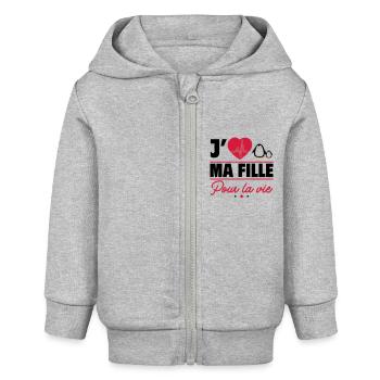 J'aime ma fille – pour toujours et à jamais - Veste à capuche bébé bio Stanley/Stella - gris chiné - Devant