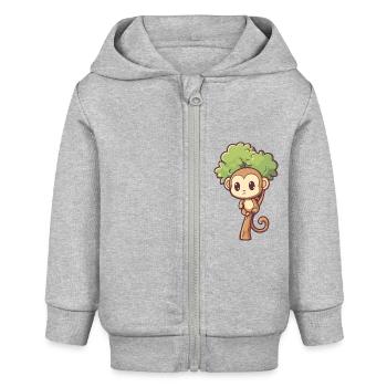Monkey Sitting on Tree - Kawaii Monkey - Baby Organic Zip-up Hoodie by Stanley/Stella - heather grey - Front