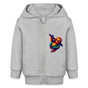 WPAP Stil Polygon Tiere - Faultier hängt am Ast - Baby Organic Kapuzenjacke Baby Connector von Stanley/Stella - Grau meliert - Vorne