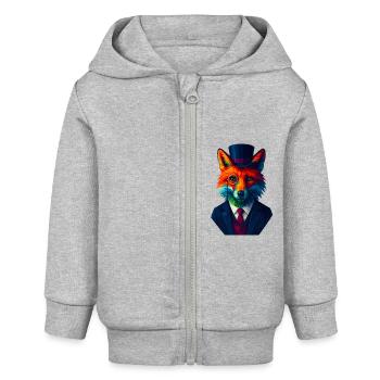 WPAP Style Animals - Renard Élégant Costume Monocle - Veste à capuche bébé bio Stanley/Stella - gris chiné - Devant