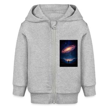 Stargazer Beneath a Cosmic Spiral - Baby Organic Zip-up Hoodie by Stanley/Stella - heather grey - Front