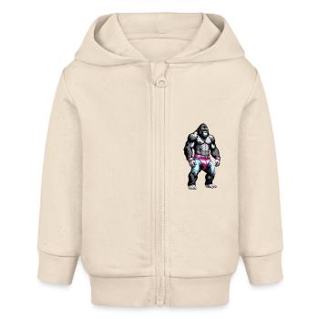 Boxe Boxeur Gorille - Veste à capuche bébé bio Stanley/Stella - écru doux - Devant