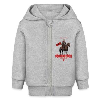Skanderbeg auf dem Pferd – Albanischer Nationalhel - Baby Organic Kapuzenjacke Baby Connector von Stanley/Stella - Grau meliert - Vorne