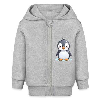 Cute Penguin - Baby Clothing - Baby Organic Zip-up Hoodie by Stanley/Stella - heather grey - Front