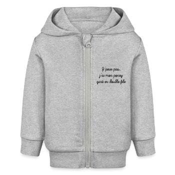 Je peux pas j'ai mon poney garé en double file - Veste à capuche bébé bio Stanley/Stella - gris chiné - Devant