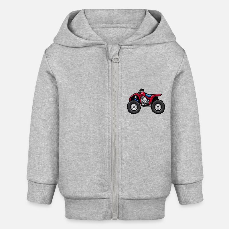Quad rouge avec pneus tout-terrain - Veste à capuche bébé bio Stanley/Stella - gris chiné
