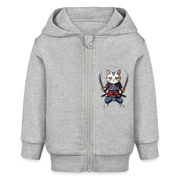 Chat samouraï #33 - Veste à capuche bébé bio Stanley/Stella - gris chiné - Devant