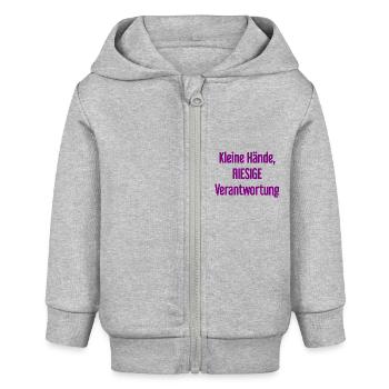 De petites mains, une énorme responsabilité disent les parents - Veste à capuche bébé bio Stanley/Stella - gris chiné - Devant