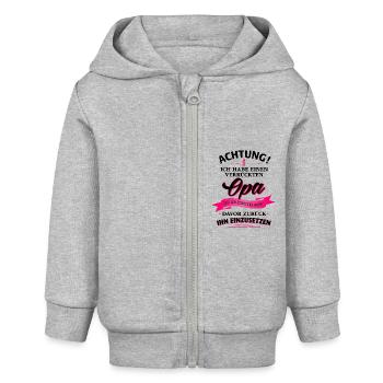 Achtung! verrückter Opa Verwandte Familie Kinder - Baby Organic Kapuzenjacke Baby Connector von Stanley/Stella - Grau meliert - Vorne