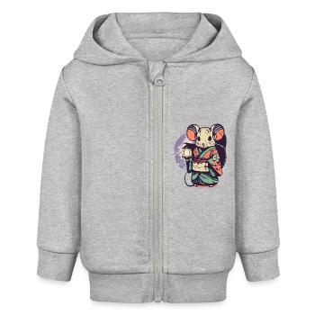 Maus im Kimono - Baby Organic Kapuzenjacke Baby Connector von Stanley/Stella - Grau meliert - Vorne