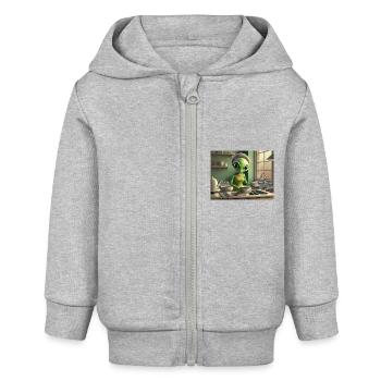 mignon petit vert rétro vintage alien tous les jours - Veste à capuche bébé bio Stanley/Stella - gris chiné - Devant
