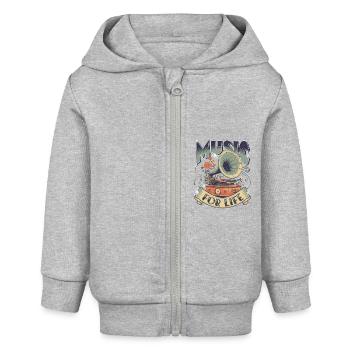 Cadeau musicien - Chemise Music for life - Veste à capuche bébé bio Stanley/Stella - gris chiné - Devant