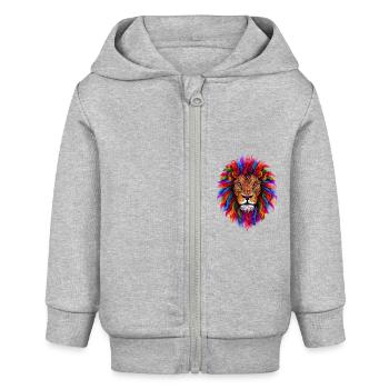 Lion psychédélique - Veste à capuche bébé bio Stanley/Stella - gris chiné - Devant