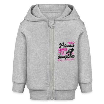 Saxophone This Princess Comes With - Baby Organic Zip-up Hoodie by Stanley/Stella - heather grey - Front