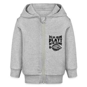 Ich bin platt wie eine Flunder - Spruch - Baby Organic Kapuzenjacke Baby Connector von Stanley/Stella - Grau meliert - Vorne