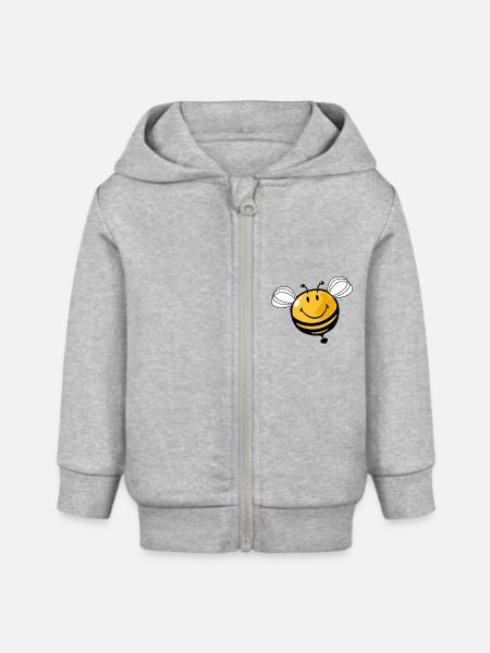 Smiley Bee - Baby Organic Kapuzenjacke Baby Connector von Stanley/Stella - Grau meliert
