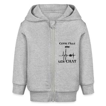 Cette Fille aime les Chats - Veste à capuche bébé bio Stanley/Stella - gris chiné - Devant