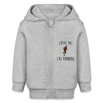 j'peux pas j'ai running - Veste à capuche bébé bio Stanley/Stella - gris chiné - Devant