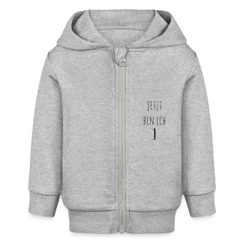 Jetzt bin ich 1 - Sterne - Baby Organic Kapuzenjacke Baby Connector von Stanley/Stella - Grau meliert - Vorne