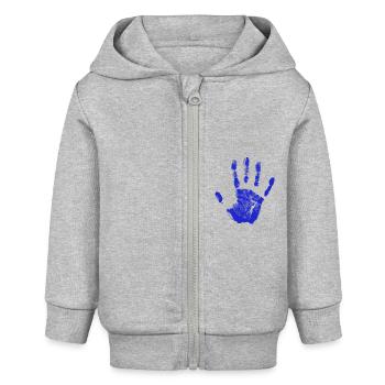 Empreinte de main peinte identité doigts et paume bleu - Veste à capuche bébé bio Stanley/Stella - gris chiné - Devant