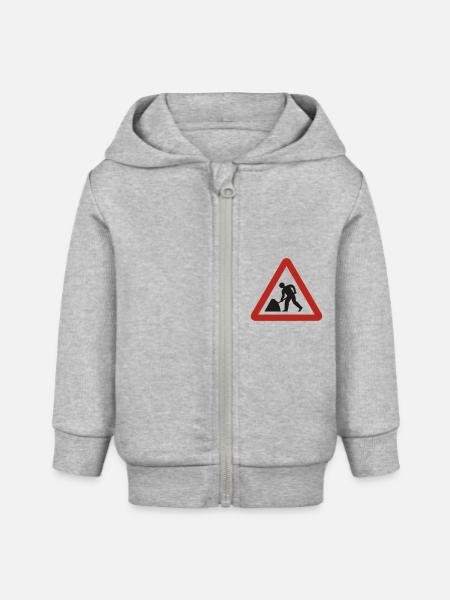 Baustelle,Arbeiter,Bauarbeiten,Achtung,Gefahr - Baby Organic Kapuzenjacke Baby Connector von Stanley/Stella - Grau meliert