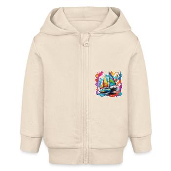 Bateau pirate / Bateau / Mer / Océan / Vagues - Veste à capuche bébé bio Stanley/Stella - écru doux - Devant
