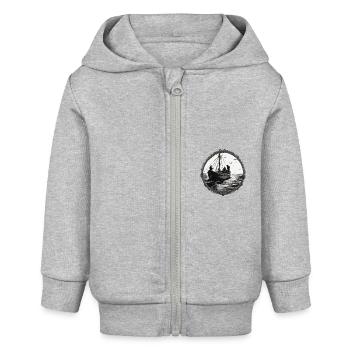 Bateau pirate / Bateau / Mer / Océan / Vagues - Veste à capuche bébé bio Stanley/Stella - gris chiné - Devant