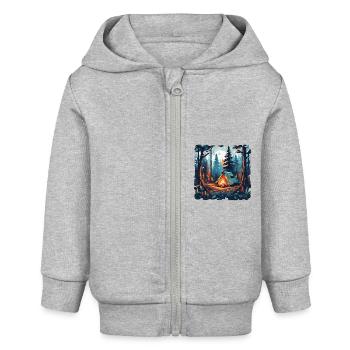 Forêt / Sauvage / Tente / Sauvage / Arbres / Vie - Veste à capuche bébé bio Stanley/Stella - gris chiné - Devant
