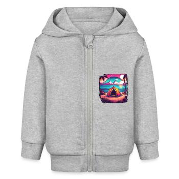Forêt / Sauvage / Tente / Sauvage / Arbres / Vie - Veste à capuche bébé bio Stanley/Stella - gris chiné - Devant