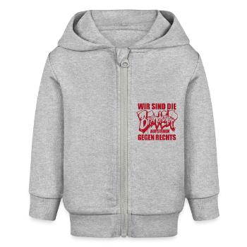 Wir sind die Brandmauer - Aufstehen gegen rechts - Baby Organic Kapuzenjacke Baby Connector von Stanley/Stella - Grau meliert - Vorne