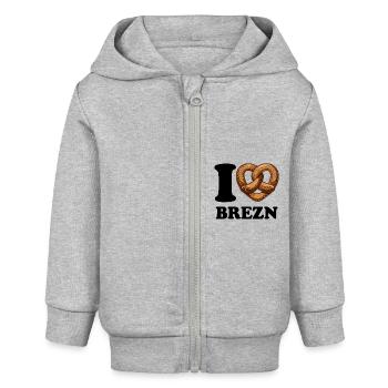 I Love Brezn - Herz - Brezel - Baby Organic Kapuzenjacke Baby Connector von Stanley/Stella - Grau meliert - Vorne