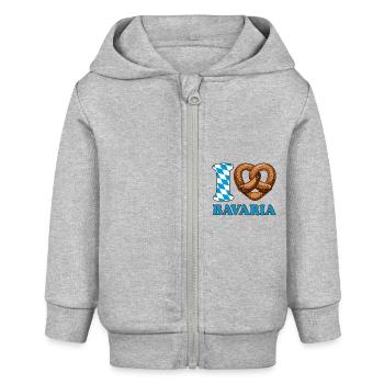 I Love Bavaria Brezel - Herz - Spruch - Baby Organic Kapuzenjacke Baby Connector von Stanley/Stella - Grau meliert - Vorne