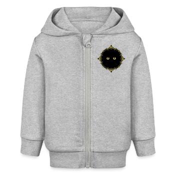 Black Cat Badge - Pixel Art - Baby Organic Zip-up Hoodie by Stanley/Stella - heather grey - Front