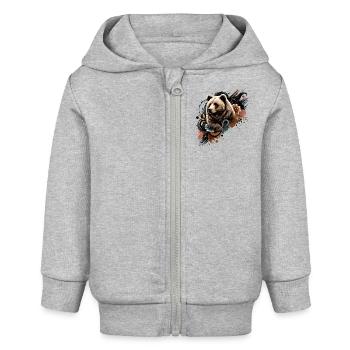 Grizzly, unserer, Bär - Baby Organic Kapuzenjacke Baby Connector von Stanley/Stella - Grau meliert - Vorne
