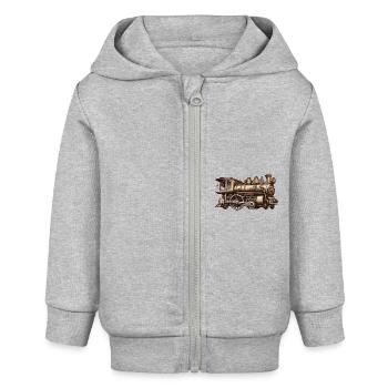 Zug / Lokomotive / Dampflok / Eisenbahn / Lock - Baby Organic Kapuzenjacke Baby Connector von Stanley/Stella - Grau meliert - Vorne