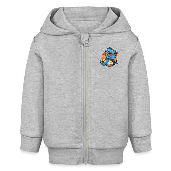 Kleiner süßer Baby Dino Stegosaurus mit Brille - Baby Organic Kapuzenjacke Baby Connector von Stanley/Stella - Grau meliert - Vorne
