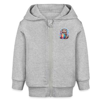 Petite loutre mignonne buvant de la limonade - Veste à capuche bébé bio Stanley/Stella - gris chiné - Devant