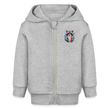 kleiner süßer Waschbär mit Limonade und Strohhalm - Baby Organic Kapuzenjacke Baby Connector von Stanley/Stella - Grau meliert - Vorne
