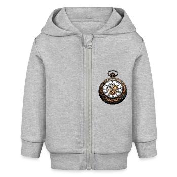 Clock / Movement / Time / Hands / Time / Antique - Baby Organic Zip-up Hoodie by Stanley/Stella - heather grey - Front