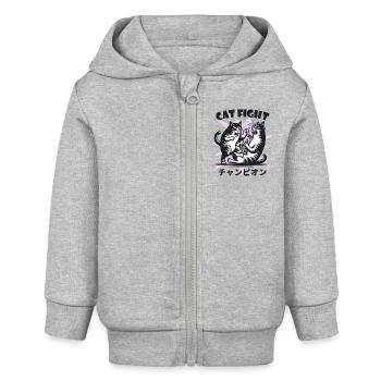 Cat Fight Japanese Funny animals - Baby Organic Zip-up Hoodie by Stanley/Stella - heather grey - Front