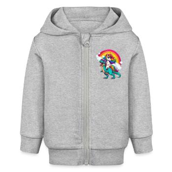 Licorne équitation dinosaure - Veste à capuche bébé bio Stanley/Stella - gris chiné - Devant