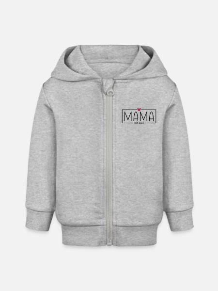 Mama Est 2024 - Hjerte - Mama 2024 Gift - Stanley/Stella baby zip-hættetrøje økologisk - grå meleret