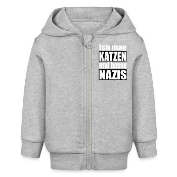 mag Katzen hasse Nazis - Baby Organic Kapuzenjacke Baby Connector von Stanley/Stella - Grau meliert - Vorne