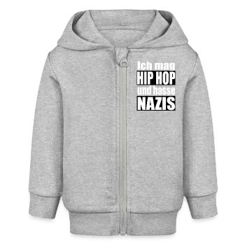 mag Hip Hop hasse Nazis - Baby Organic Kapuzenjacke Baby Connector von Stanley/Stella - Grau meliert - Vorne