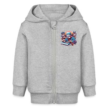 Faultier DJ Lustige Tiere Retro - Baby Organic Kapuzenjacke Baby Connector von Stanley/Stella - Grau meliert - Vorne