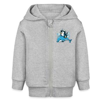 Sailor Penguin Riding A Dolphin Funny Animals - Baby Organic Zip-up Hoodie by Stanley/Stella - heather grey - Front