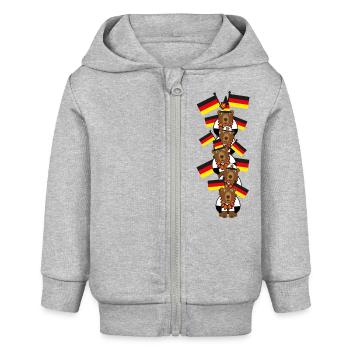 Sport Bären mit vielen Deutschlandfahnen. - Baby Organic Kapuzenjacke Baby Connector von Stanley/Stella - Grau meliert - Vorne